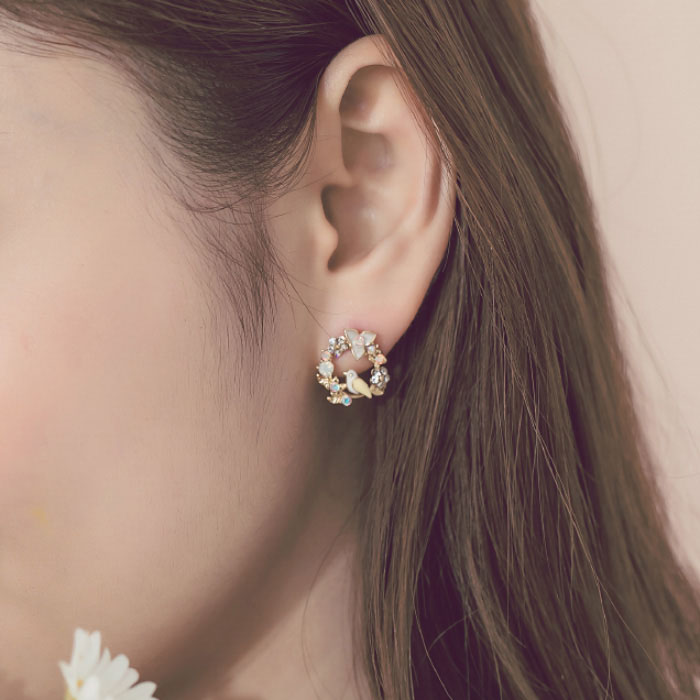 花間鳥語．鋼針耳環/耳夾 NT$450