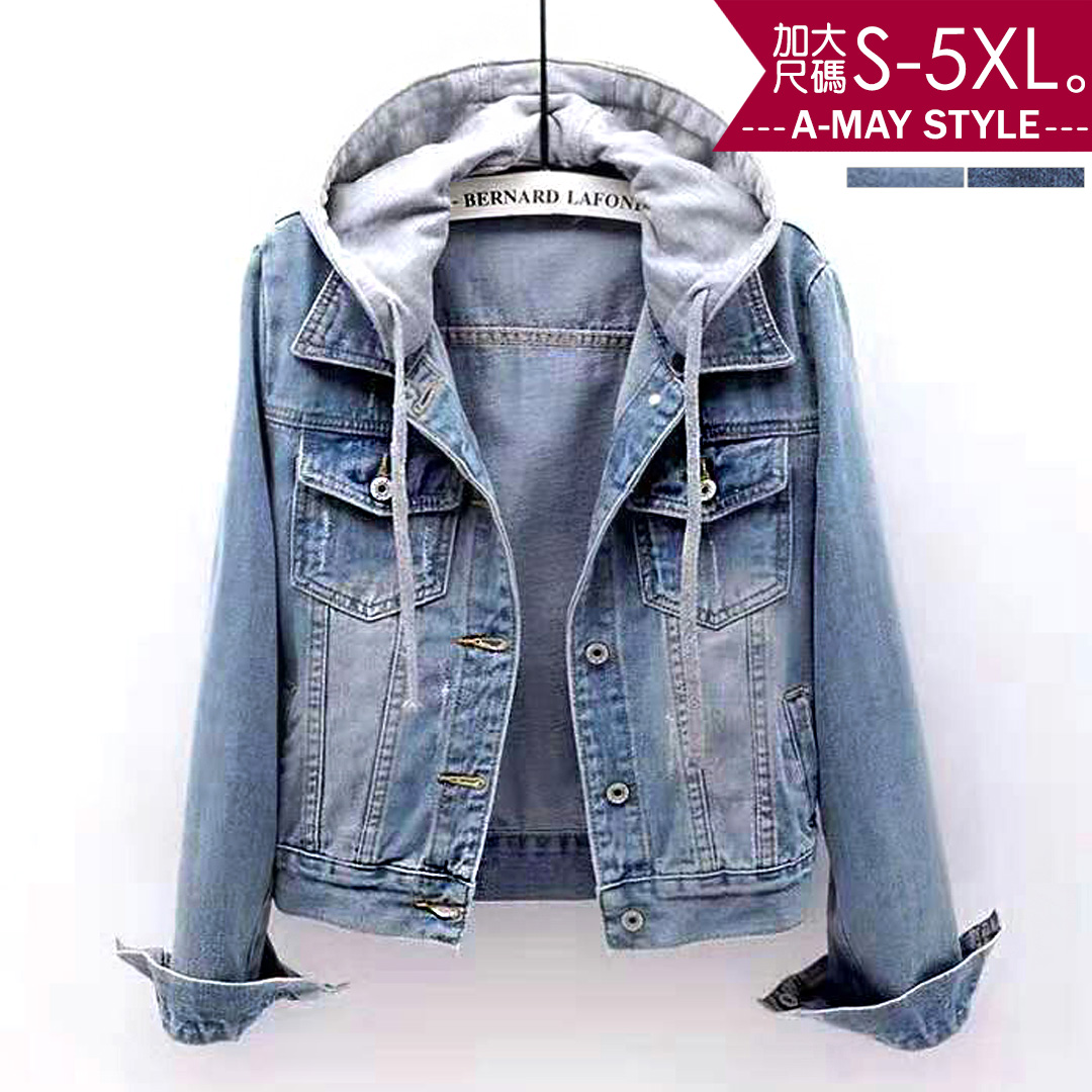現貨 加大碼外套 可拆式連帽牛仔外套(S-5XL)【XL24145】＊艾美時尚_1