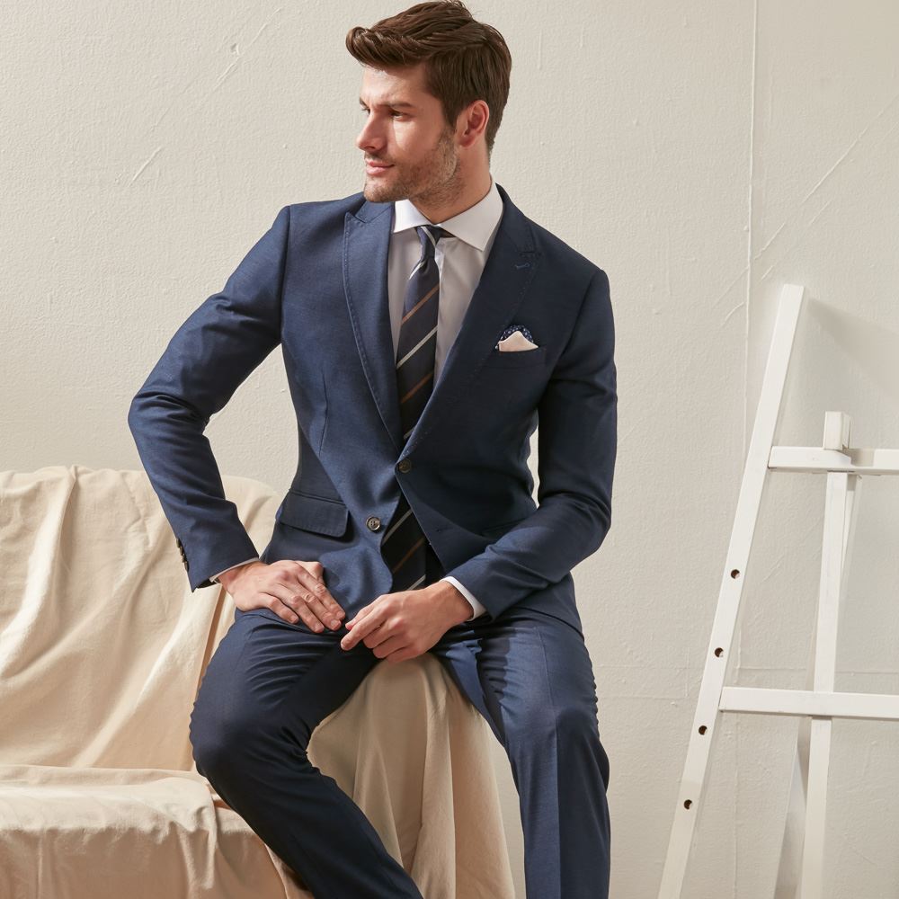 SST&C Navy Textured Slim Fit Suit Jacket | 0112001002  (Outlet)_0