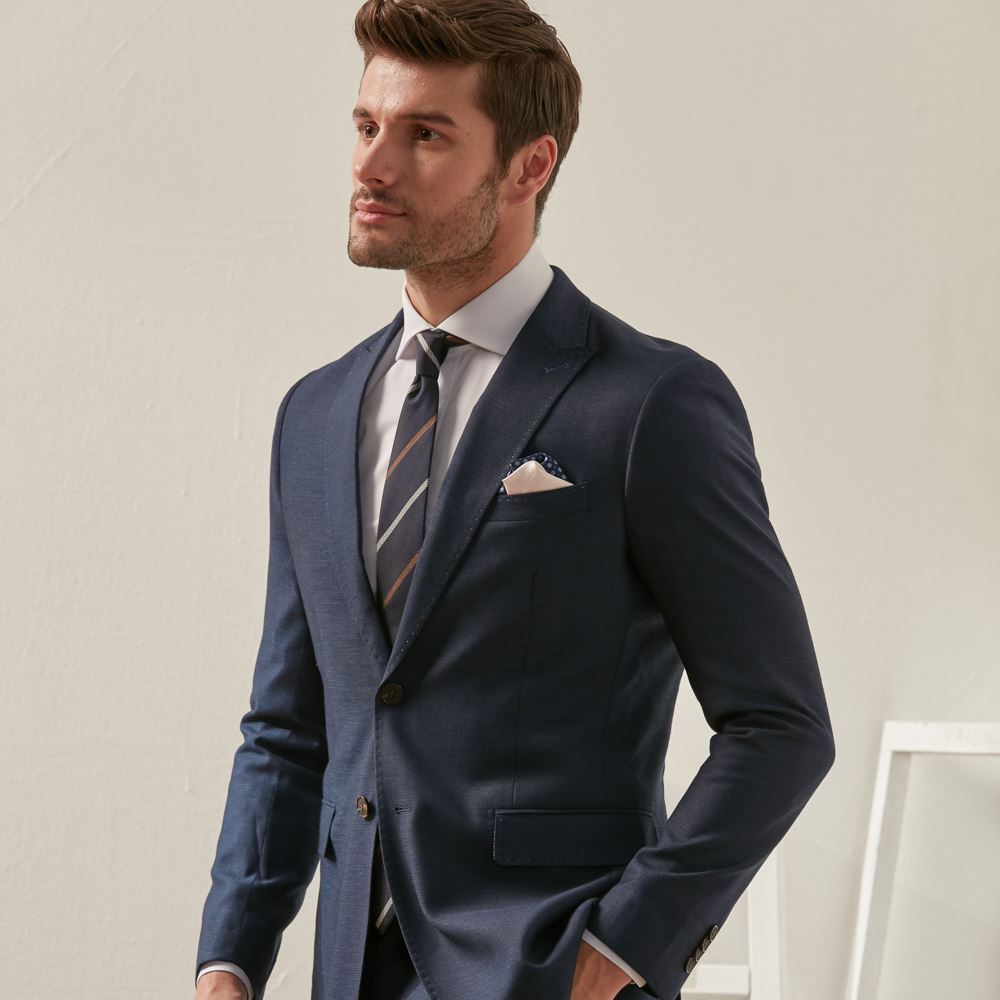 SST&C Navy Textured Slim Fit Suit Jacket | 0112001002  (Outlet)_1