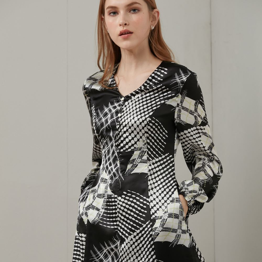 SST&C Black Check Pattern Print Throw-Sleeve Floral Dress | 8561909004  (Outlet)_0