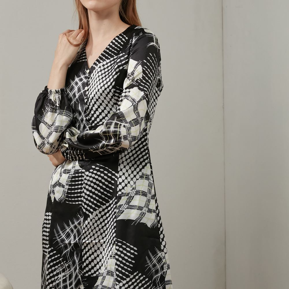 SST&C Black Check Pattern Print Throw-Sleeve Floral Dress | 8561909004  (Outlet)_3