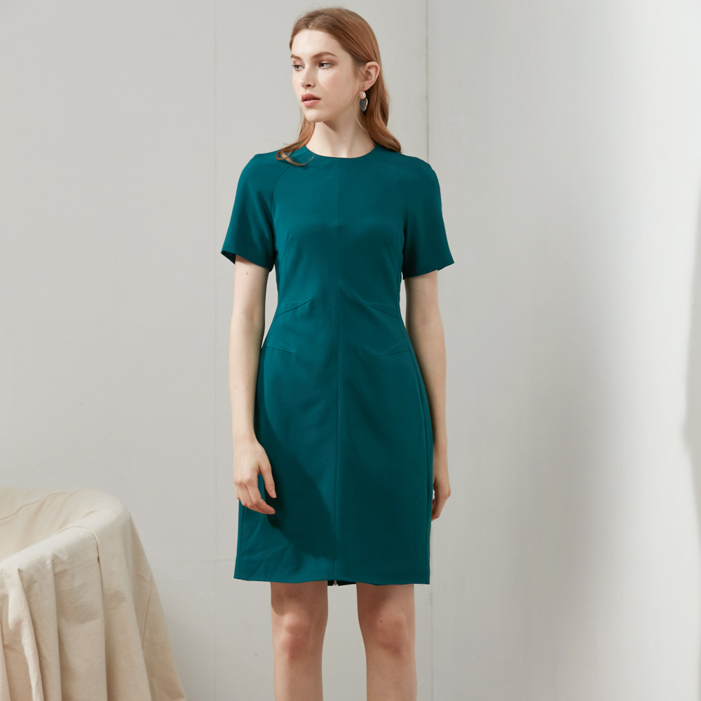 SST&C Lake Green Pleated Embellished Dress | 8561910002  (Outlet)_0