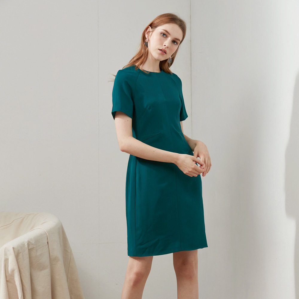 SST&C Lake Green Pleated Embellished Dress | 8561910002  (Outlet)_1