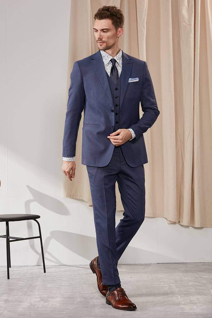 SST&C Retro Check Pattern Sky Blue Slim Fit Suit Trousers | 0211910005  (Outlet)_0