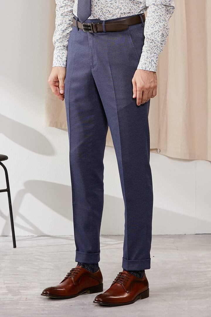 SST&C Retro Check Pattern Sky Blue Slim Fit Suit Trousers | 0211910005  (Outlet)_1