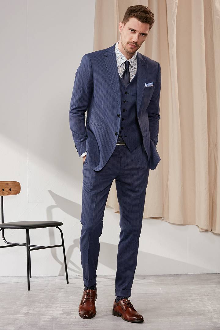 SST&C Retro Check Pattern Sky Blue Slim Fit Suit Trousers | 0211910005  (Outlet)_2