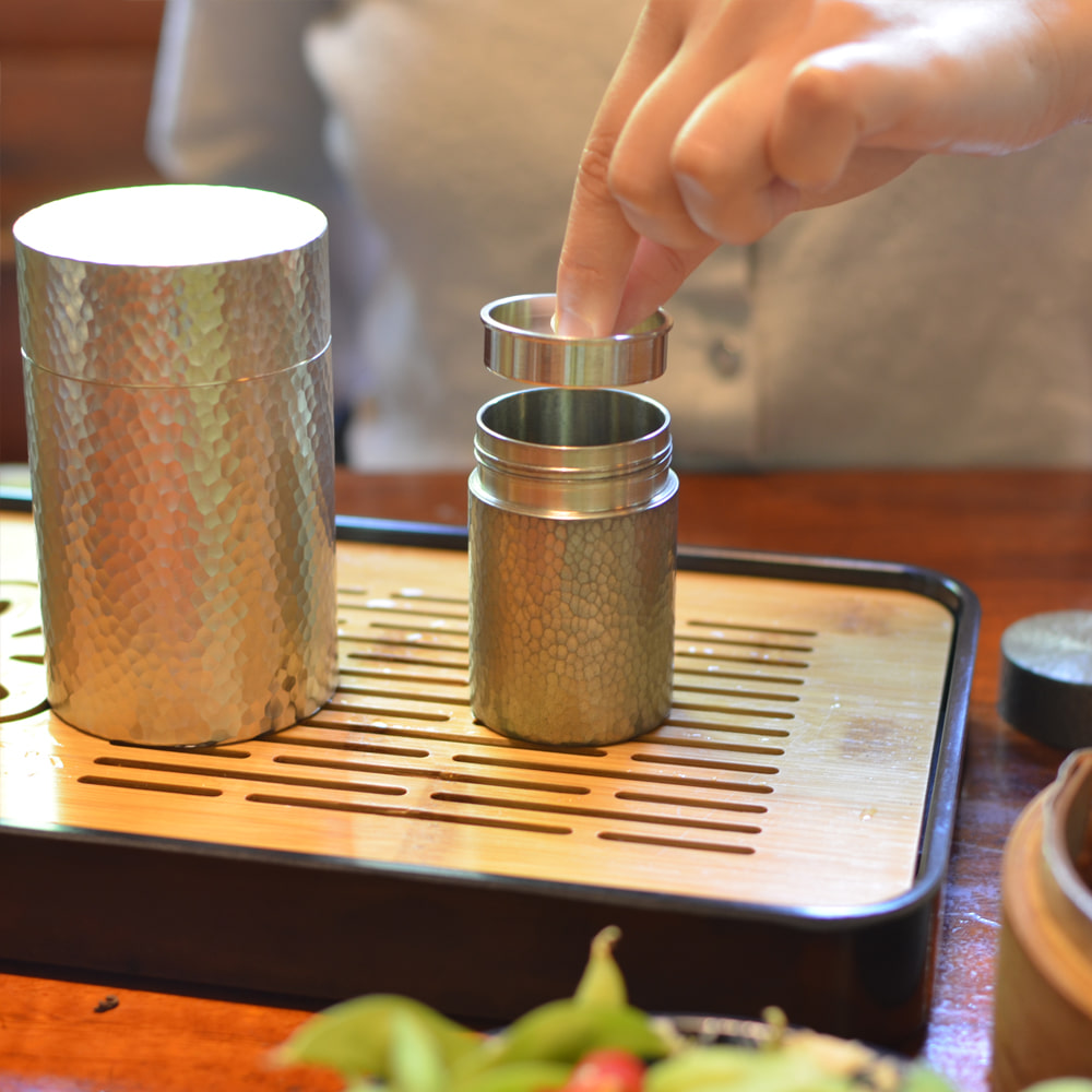 1383 時代錫器 本錫製 梅文 茶入