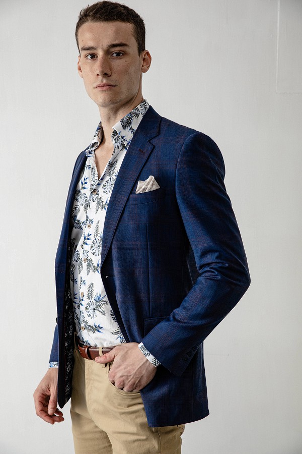 SST&C #Milan Series  Navy Blue Check Pattern Slim Fit Suit Jacket | 0112004001  (Outlet)_2