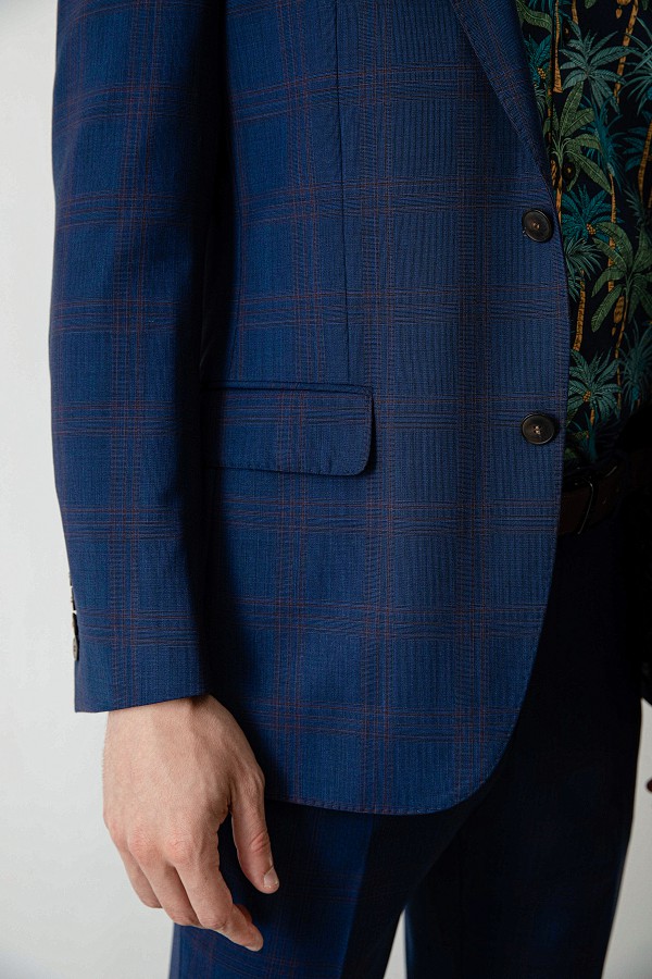 SST&C #Milan Series  Navy Blue Check Pattern Slim Fit Suit Jacket | 0112004001  (Outlet)_6