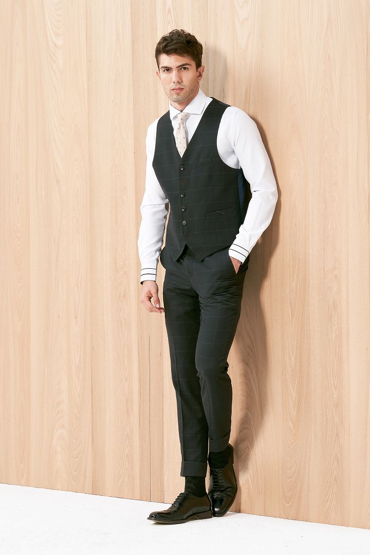 SST&C Black Pane Slim Fit Suit Vest | 0512004004  (Outlet)_1