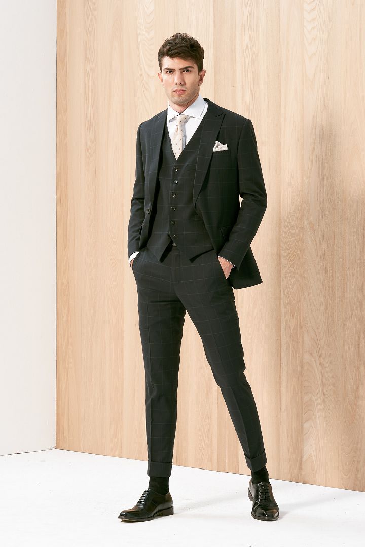 SST&C Black Pane Slim Fit Suit Vest | 0512004004  (Outlet)_2