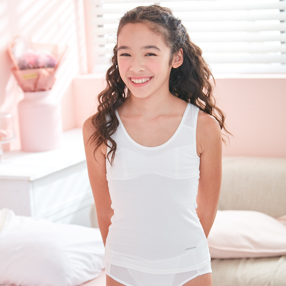[EASY SHOP] 好動-無鋼圈長版背心式少女內衣-純淨白