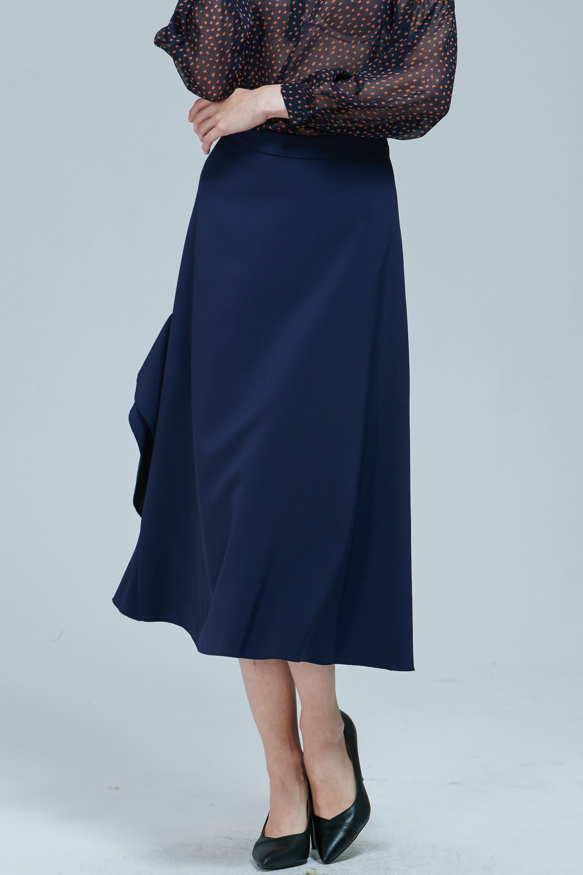 SST&C #Online Exclusive  Dark Blue Wavy Slit Long Skirt | 8361809003  (Outlet)_2