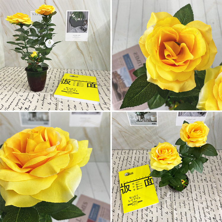 仿真黃玫瑰盆栽 光觸媒加工 不易沾塵 假花 假樹 人造花 不凋花 仿真植物 居家裝飾【HB0201】《約翰家庭百貨_6