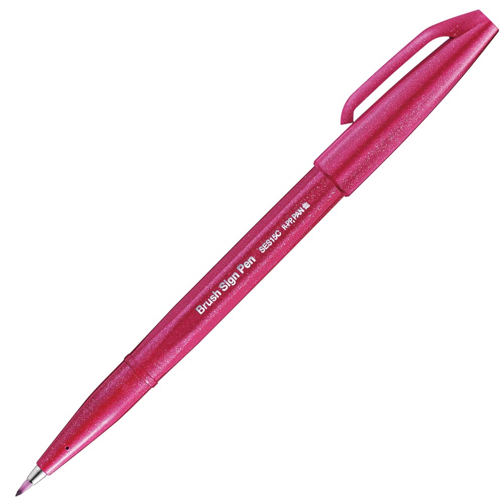 Pentel  Brush Sign Pen新色柔繪筆(SES15C)-(紅/綠/藍/黃綠/灰/紫紅/粉藍/紫/墨綠/粉棕/粉紅/淺藍)_1