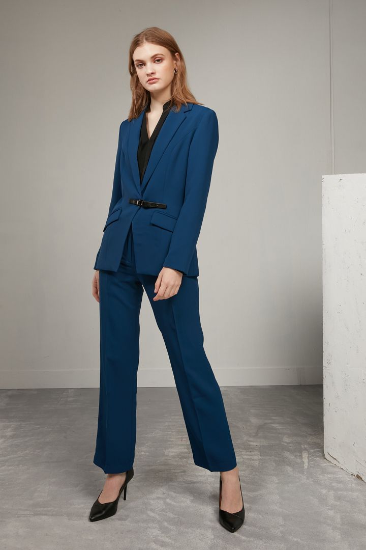 SST&C Women'S Dark Blue Square Collar Belt Buckle Suit Jacket | 7162003002  (Outlet)_0