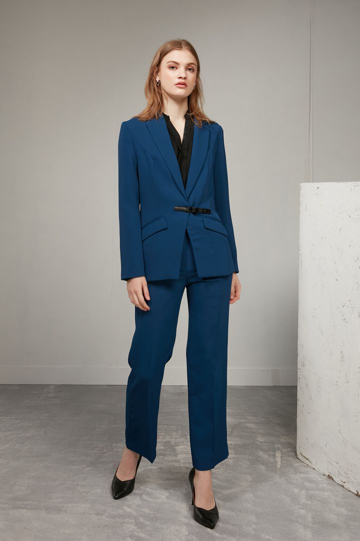 SST&C Women'S Dark Blue Square Collar Belt Buckle Suit Jacket | 7162003002  (Outlet)_1
