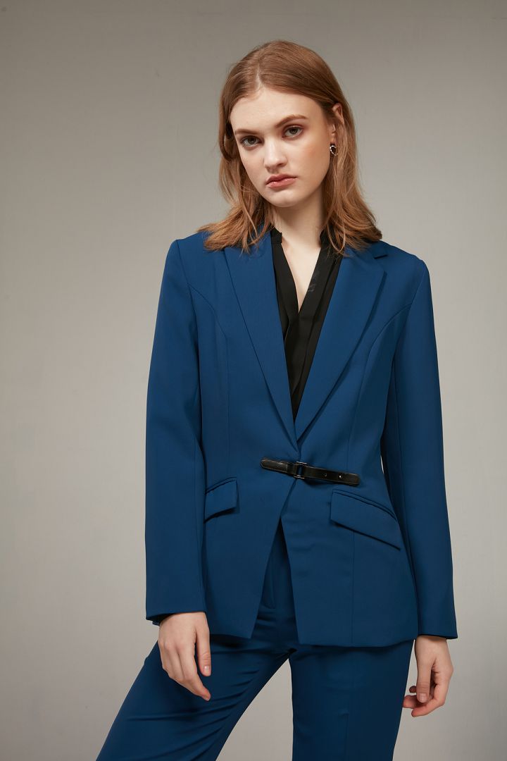 SST&C Women'S Dark Blue Square Collar Belt Buckle Suit Jacket | 7162003002  (Outlet)_2