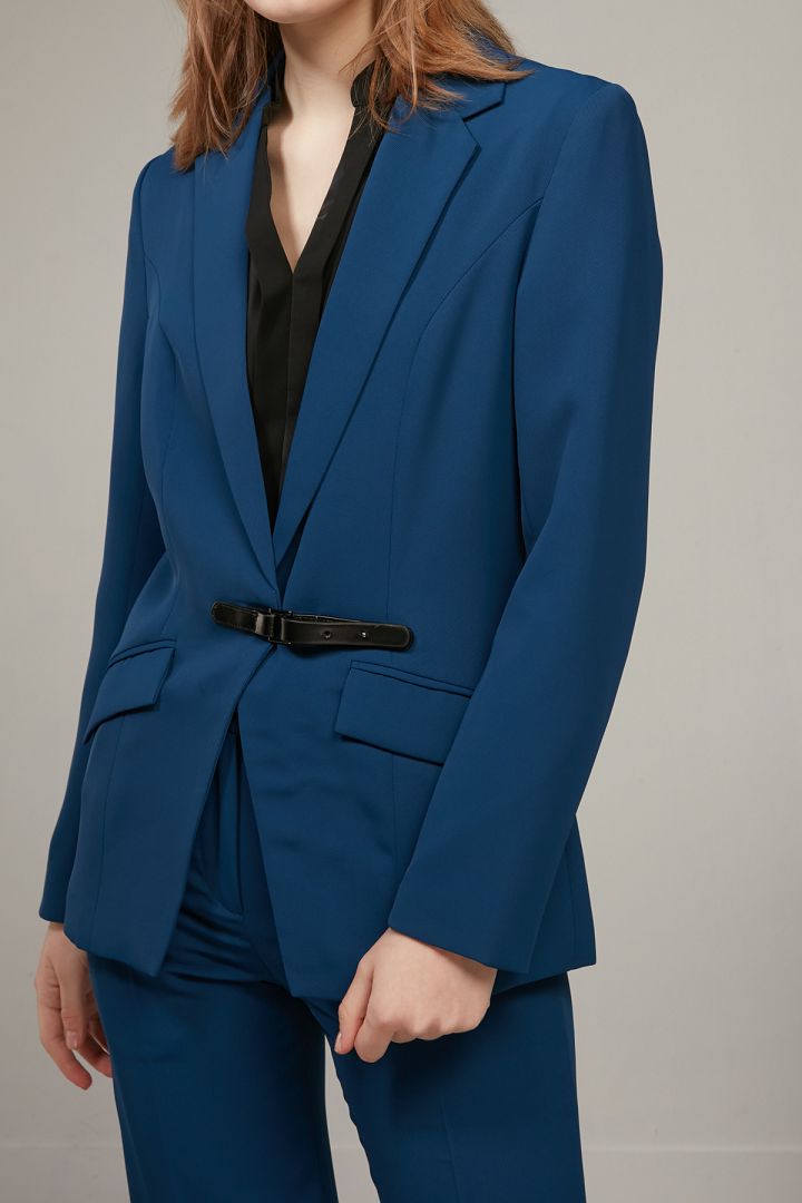 SST&C Women'S Dark Blue Square Collar Belt Buckle Suit Jacket | 7162003002  (Outlet)_5