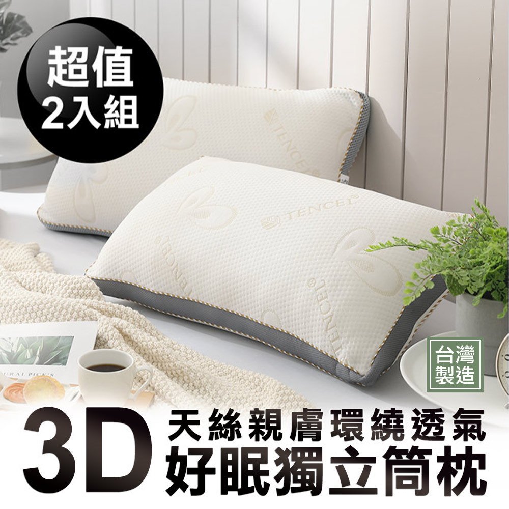 二入組 / 3D天絲親膚透氣好眠獨立筒枕 / HOYACASA_0