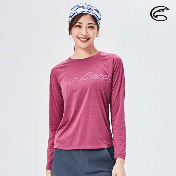 Adisi 女輕薄棉感圖騰圓領長袖排汗衣al S 2xl 城市綠洲 城市綠洲