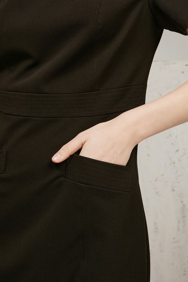 SST&C #Online Exclusive  Dark Blue Square Neck Stitched Dress | 8562003008  (Outlet)_4