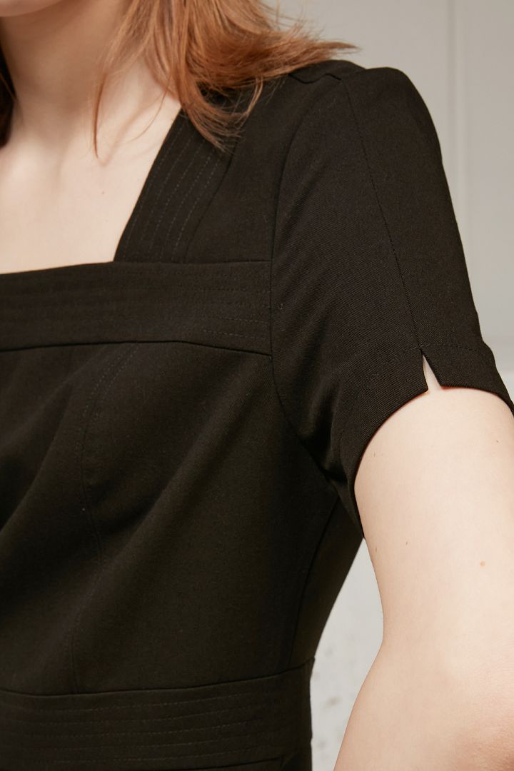 SST&C #Online Exclusive  Dark Blue Square Neck Stitched Dress | 8562003008  (Outlet)_5