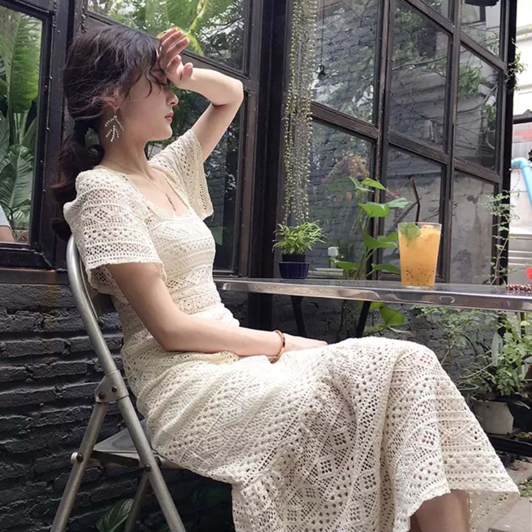 herlipto Linenblend Crochet Summer Dress