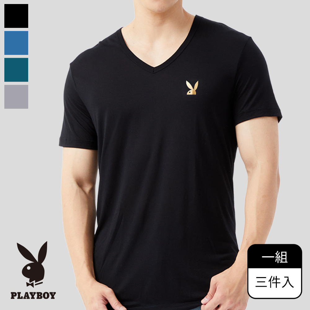 【PLAYBOY】沁涼感舒爽V領短袖衣-E836PB(三件組)_0