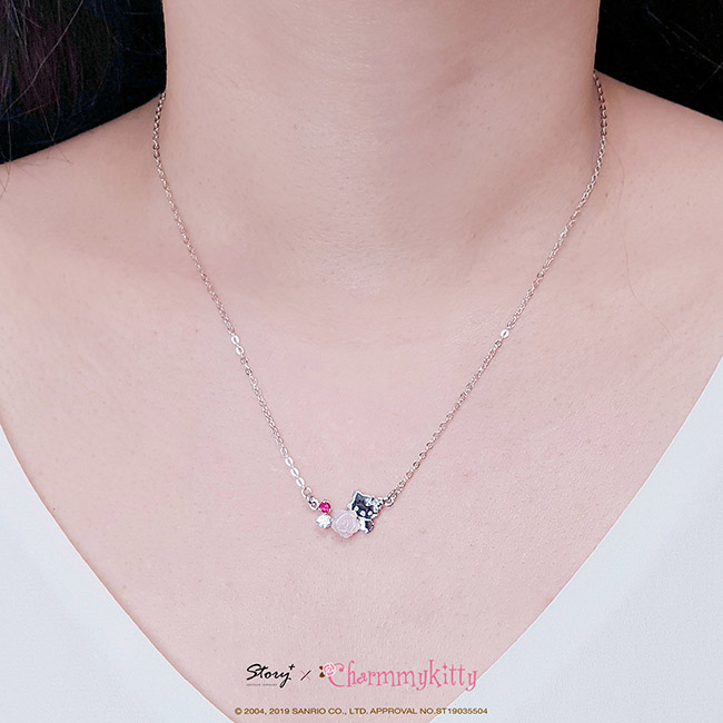 恰咪甜美系列-CharmmyKitty玫瑰純銀項鍊(白K金)_8