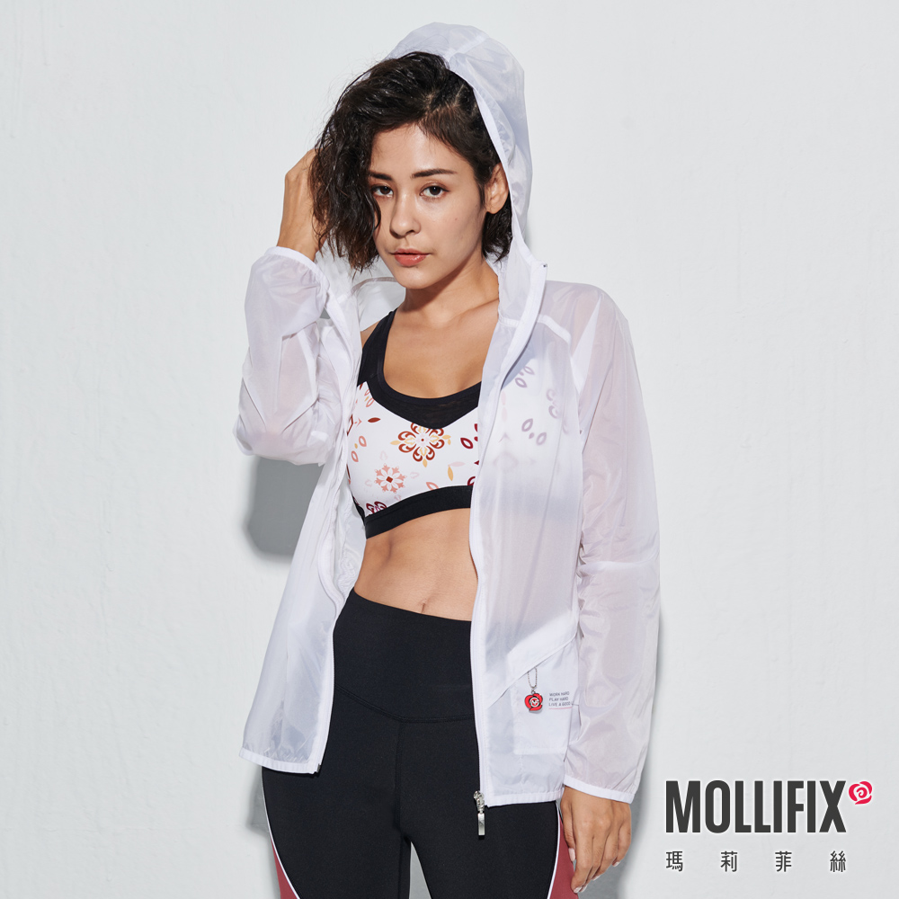 MOLLIFIX 瑪莉菲絲 輕量可收納連帽風衣外套 (白)_0