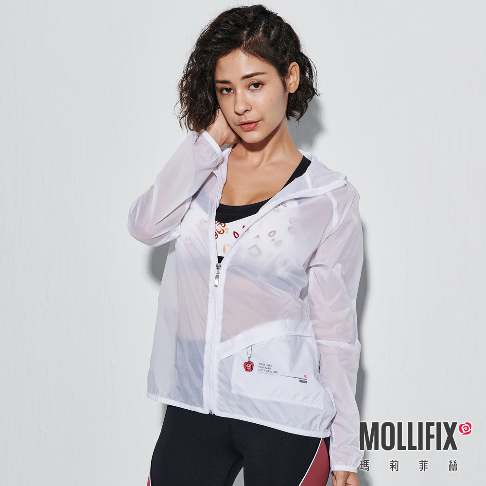 MOLLIFIX 瑪莉菲絲 輕量可收納連帽風衣外套 (白)_1