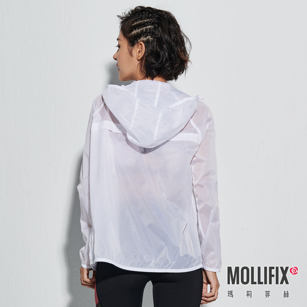MOLLIFIX 瑪莉菲絲 輕量可收納連帽風衣外套 (白)_3