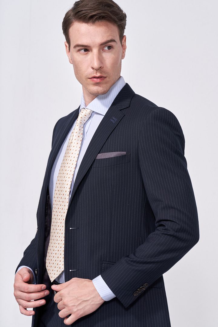 SST&C #Online Exclusive  Navy Striped Pattern Slim Fit Suit Jacket | 0112009003  (Outlet)_0