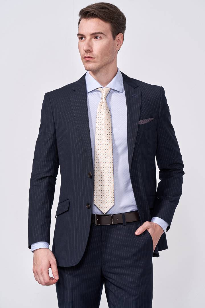 SST&C #Online Exclusive  Navy Striped Pattern Slim Fit Suit Jacket | 0112009003  (Outlet)_1