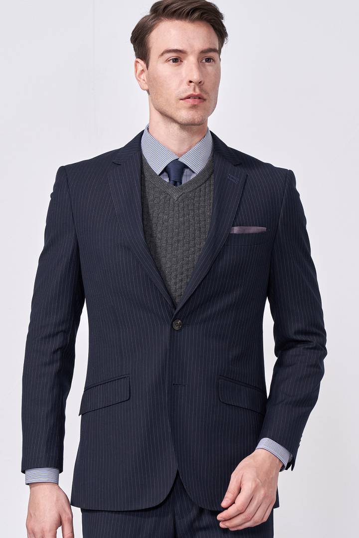 SST&C #Online Exclusive  Navy Striped Pattern Slim Fit Suit Jacket | 0112009003  (Outlet)_3