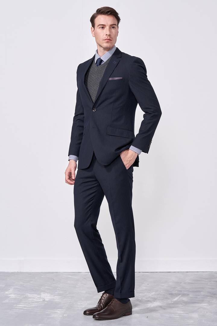 SST&C #Online Exclusive  Navy Striped Pattern Slim Fit Suit Jacket | 0112009003  (Outlet)_5