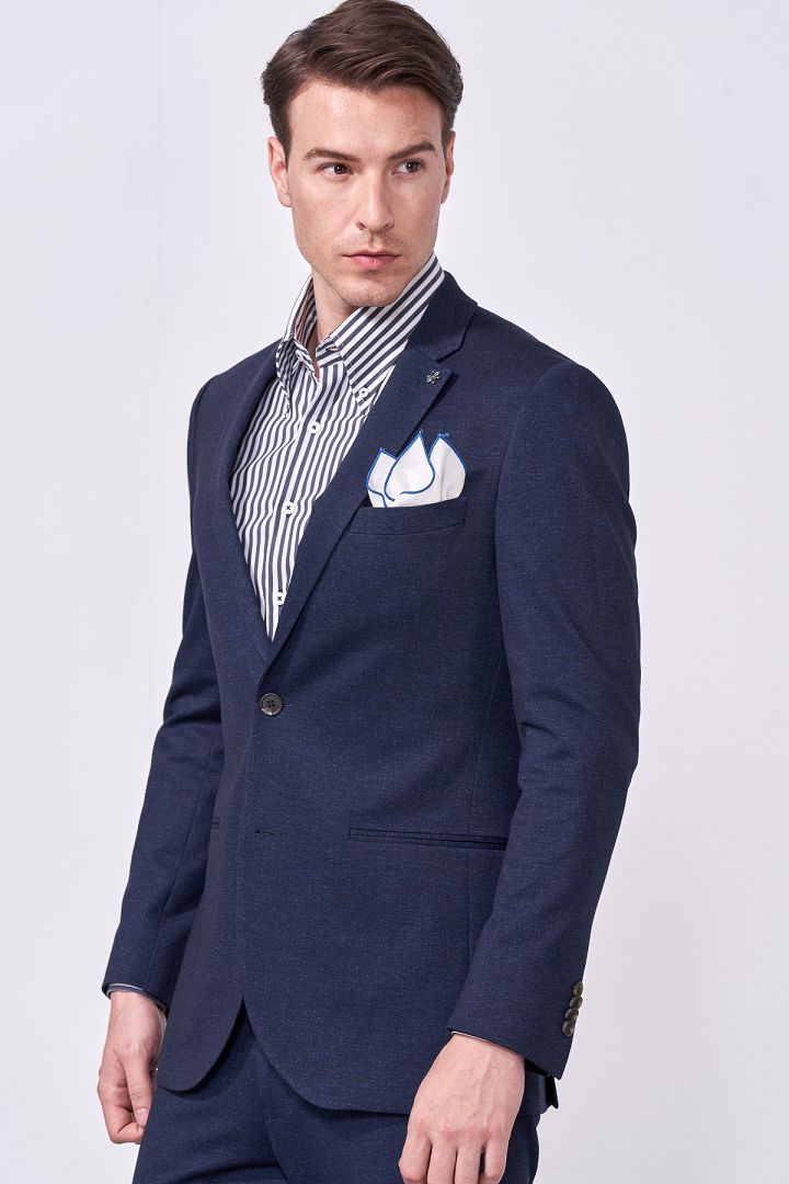 SST&C Denim Blue Knitted Slim Fit Suit Jacket | 0112009005  (Outlet)_1