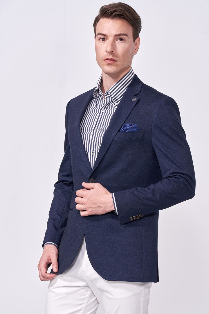 SST&C Denim Blue Knitted Slim Fit Suit Jacket | 0112009005  (Outlet)_2