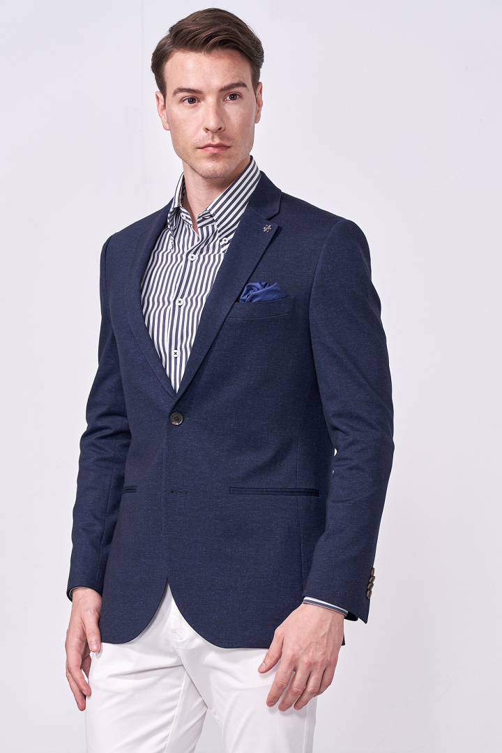 SST&C Denim Blue Knitted Slim Fit Suit Jacket | 0112009005  (Outlet)_3