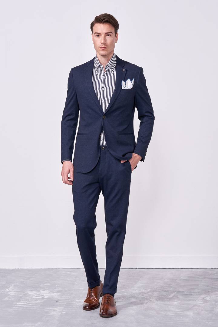 SST&C Denim Blue Knitted Slim Fit Suit Jacket | 0112009005  (Outlet)_4