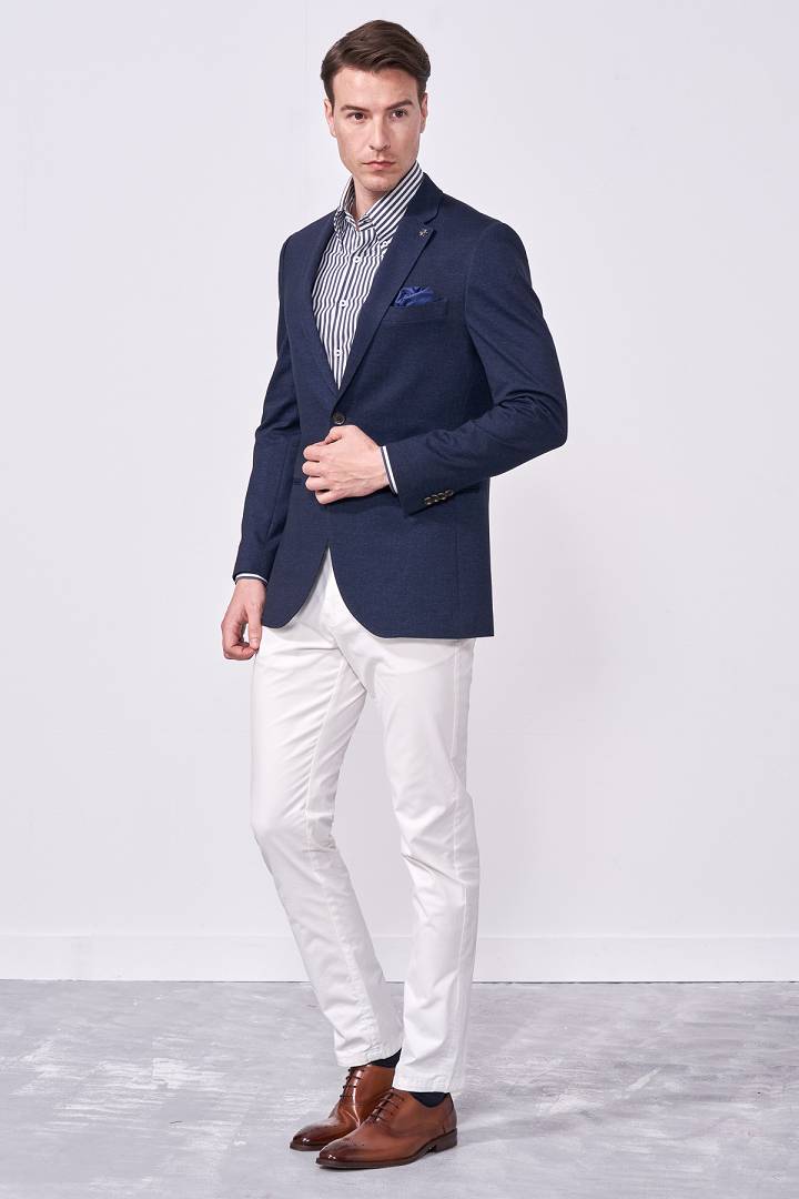 SST&C Denim Blue Knitted Slim Fit Suit Jacket | 0112009005  (Outlet)_5