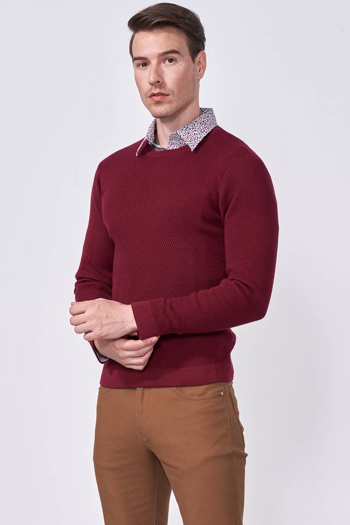 SST&C Burgundy Crew Neck Sweater | 1112009005  (Outlet)_0