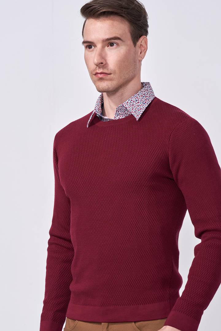 SST&C Burgundy Crew Neck Sweater | 1112009005  (Outlet)_4