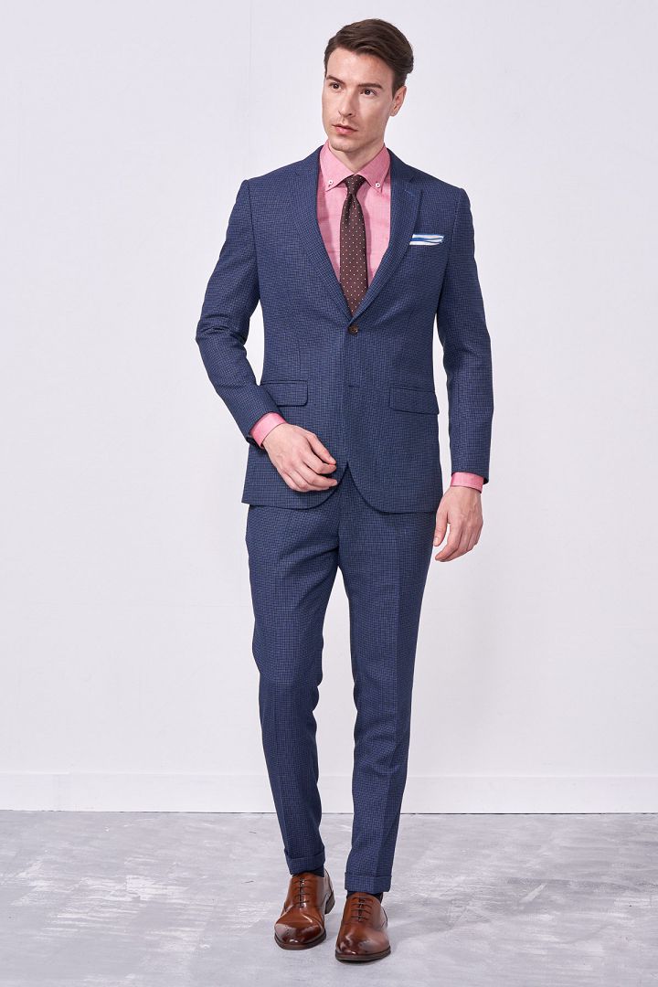 SST&C #Online Exclusive  Sky Blue Geometric Pattern Slim Fit Suit Trousers | 0212010004  (Outlet)_0