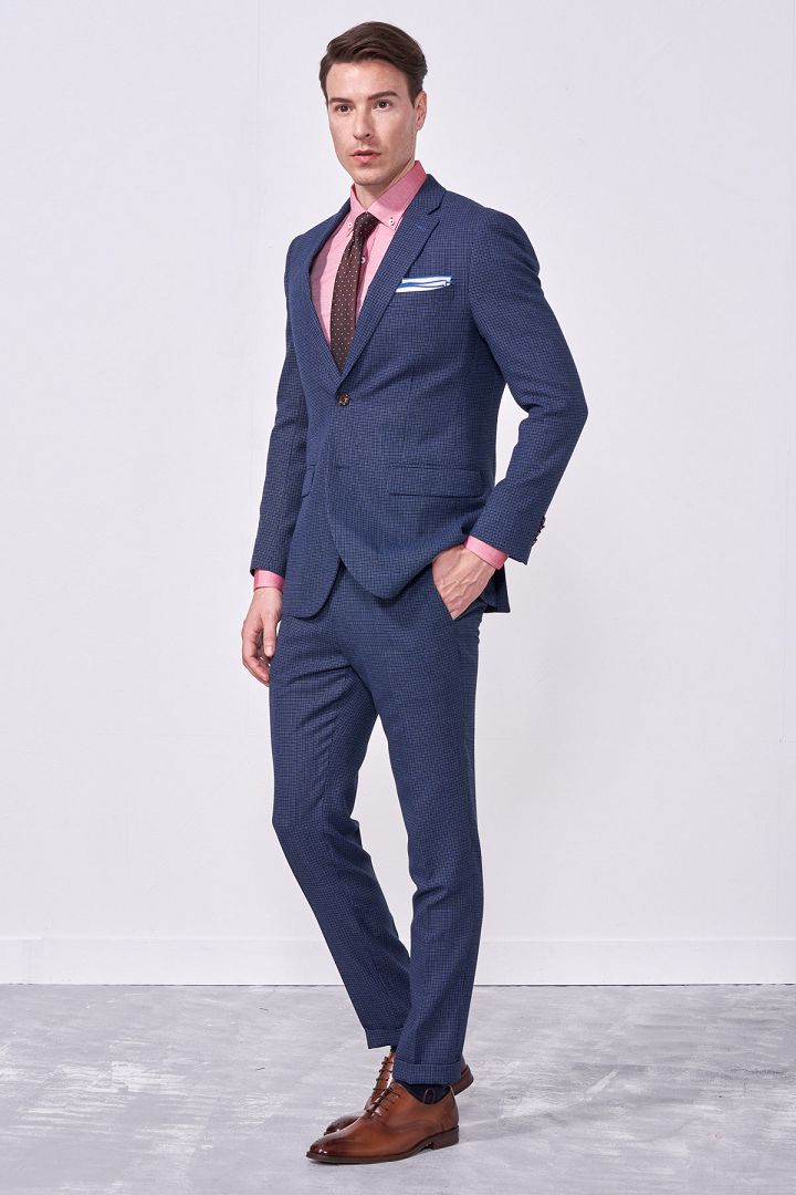 SST&C #Online Exclusive  Sky Blue Geometric Pattern Slim Fit Suit Trousers | 0212010004  (Outlet)_1