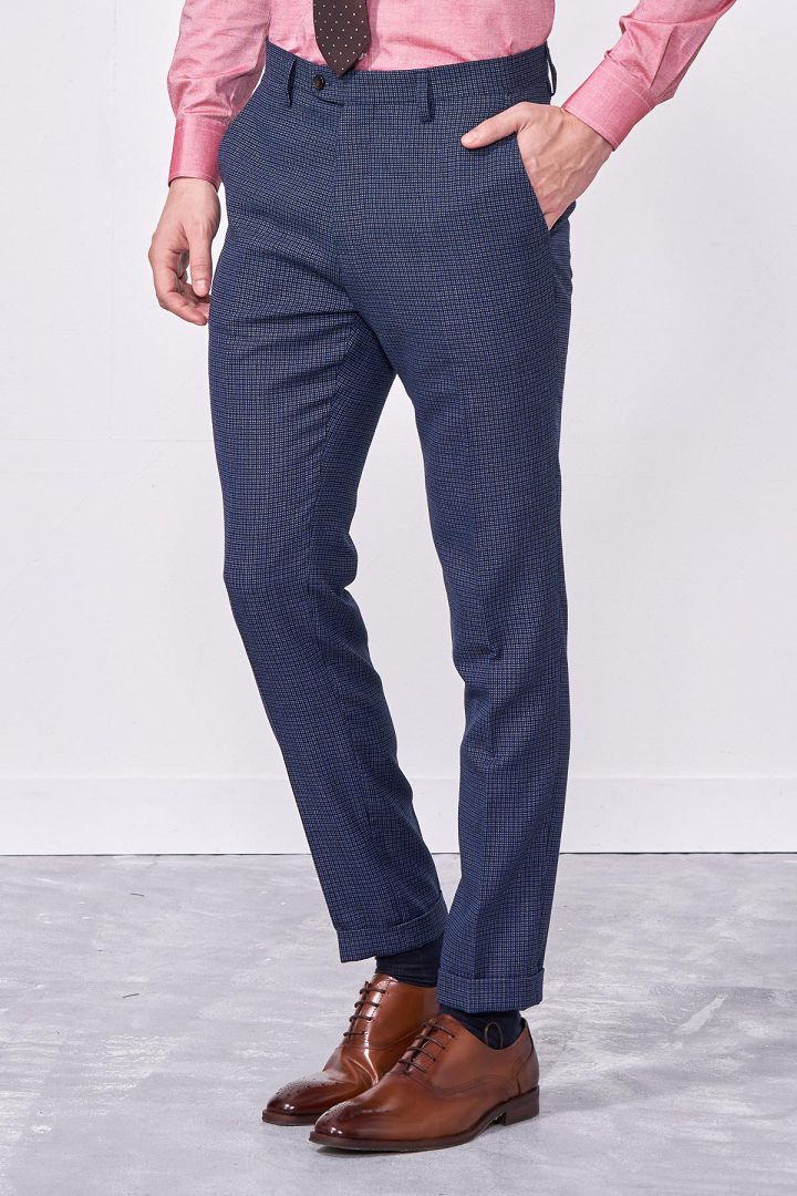 SST&C #Online Exclusive  Sky Blue Geometric Pattern Slim Fit Suit Trousers | 0212010004  (Outlet)_3