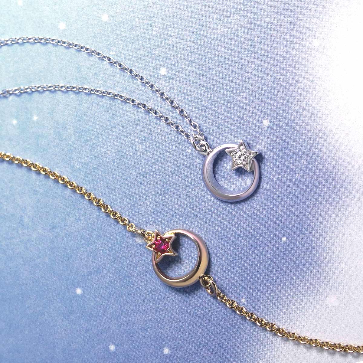 浪漫星月純銀項鍊(白K金)_2