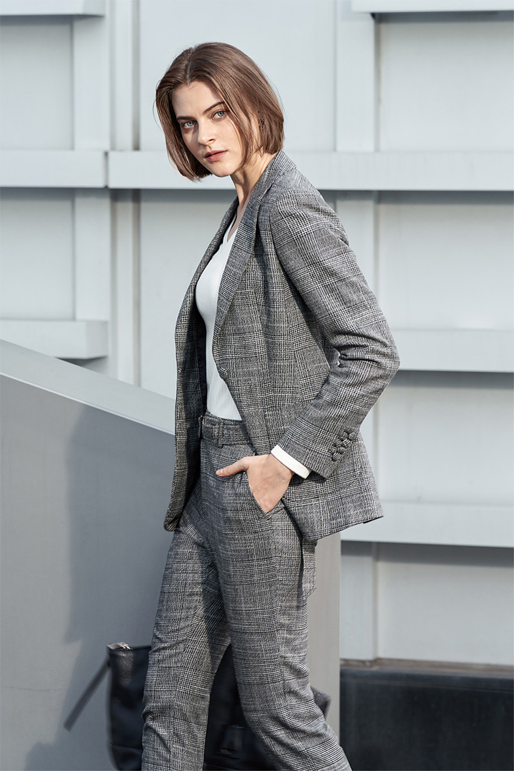 SST&C Women'S Gray Textured Straight Suit Trousers | 7262010005  (Outlet)_0